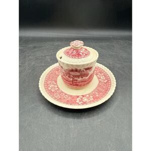 Rare Spode 2.5"Mustard Tower w/ Lid and Attached Underplate-Porcelain